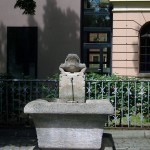Der Froschbrunnen vor der Christoph-Martin-Wieland Schule